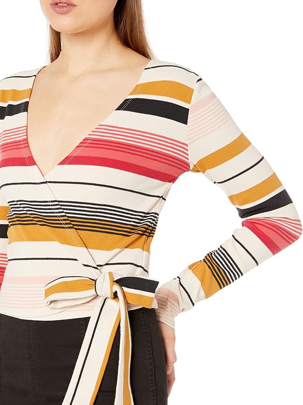 Billabong | NWT Striped Wrap Top in Cream, Mustard & Coral